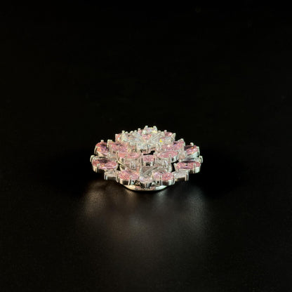 Pink Crystal Flower Magnetic Cufflinks