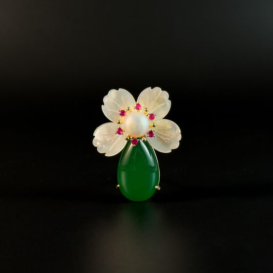 Emerald Vase with White Flowers Brooch