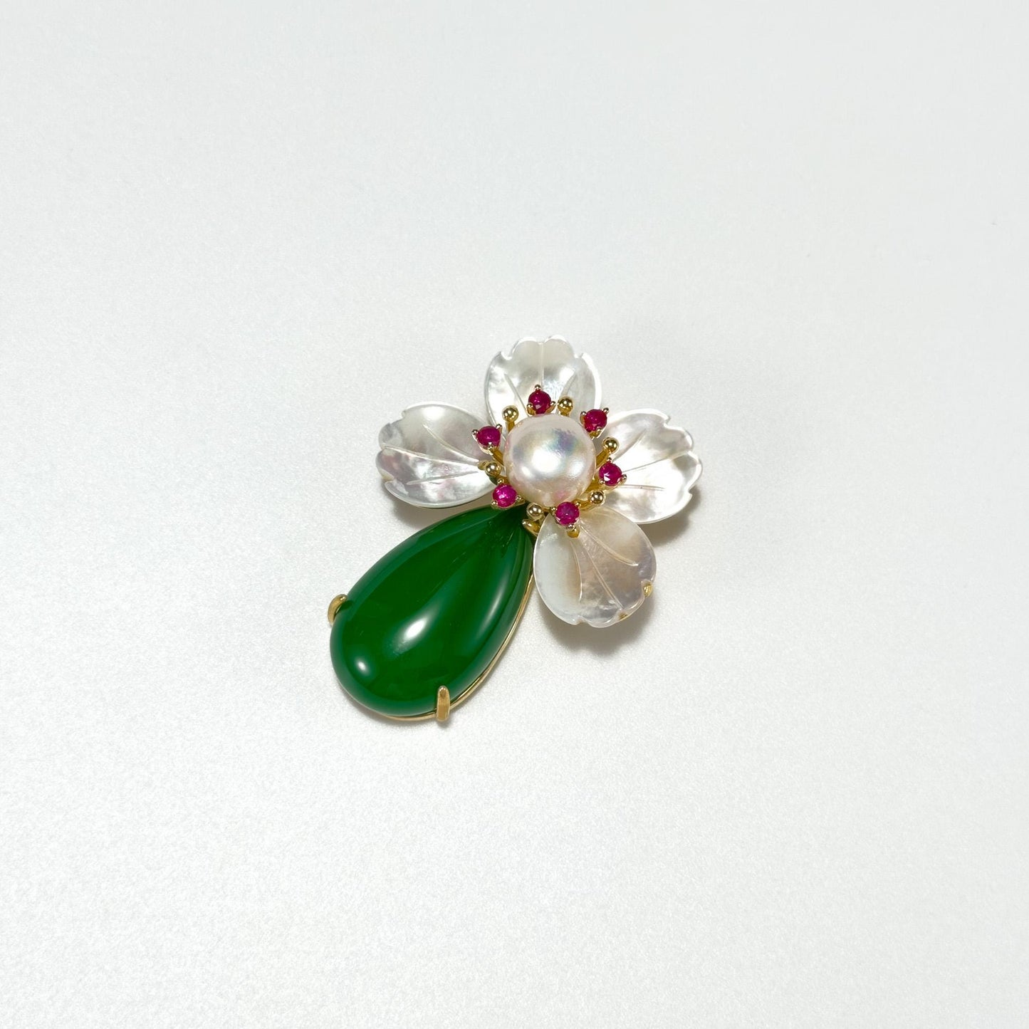 Emerald Vase with White Flowers Brooch
