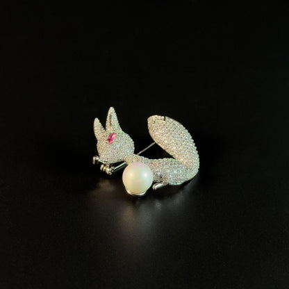 Pearl Fox Brooch