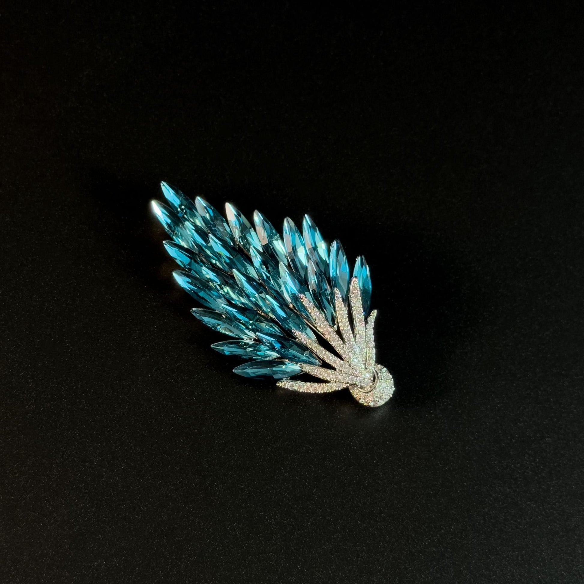 Blue Crystal Feather Brooch