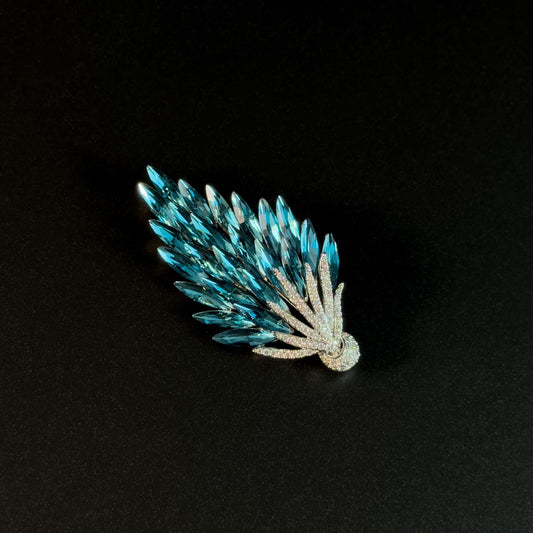 Blue Crystal Feather Brooch