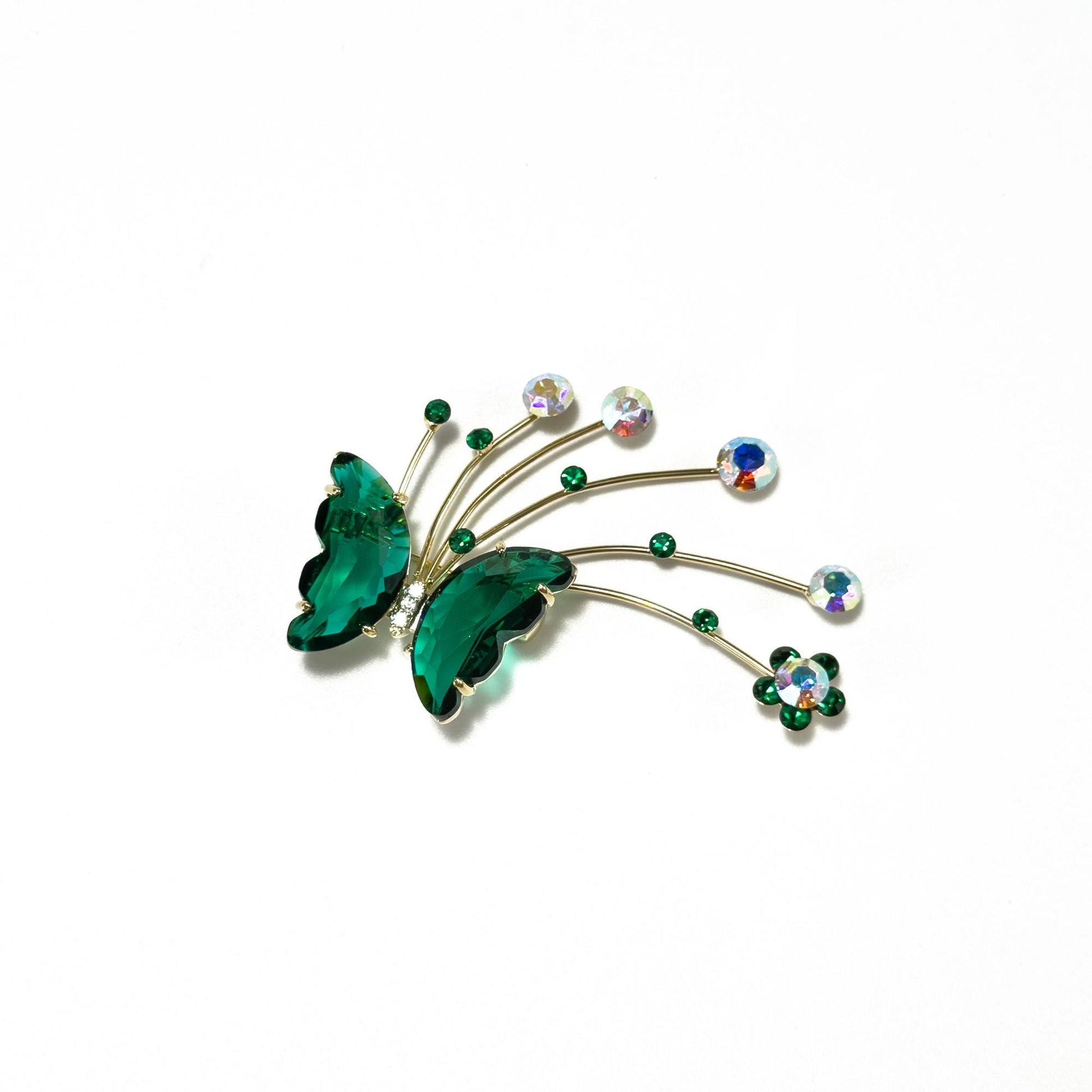 Green Crystal Butterfly Brooch