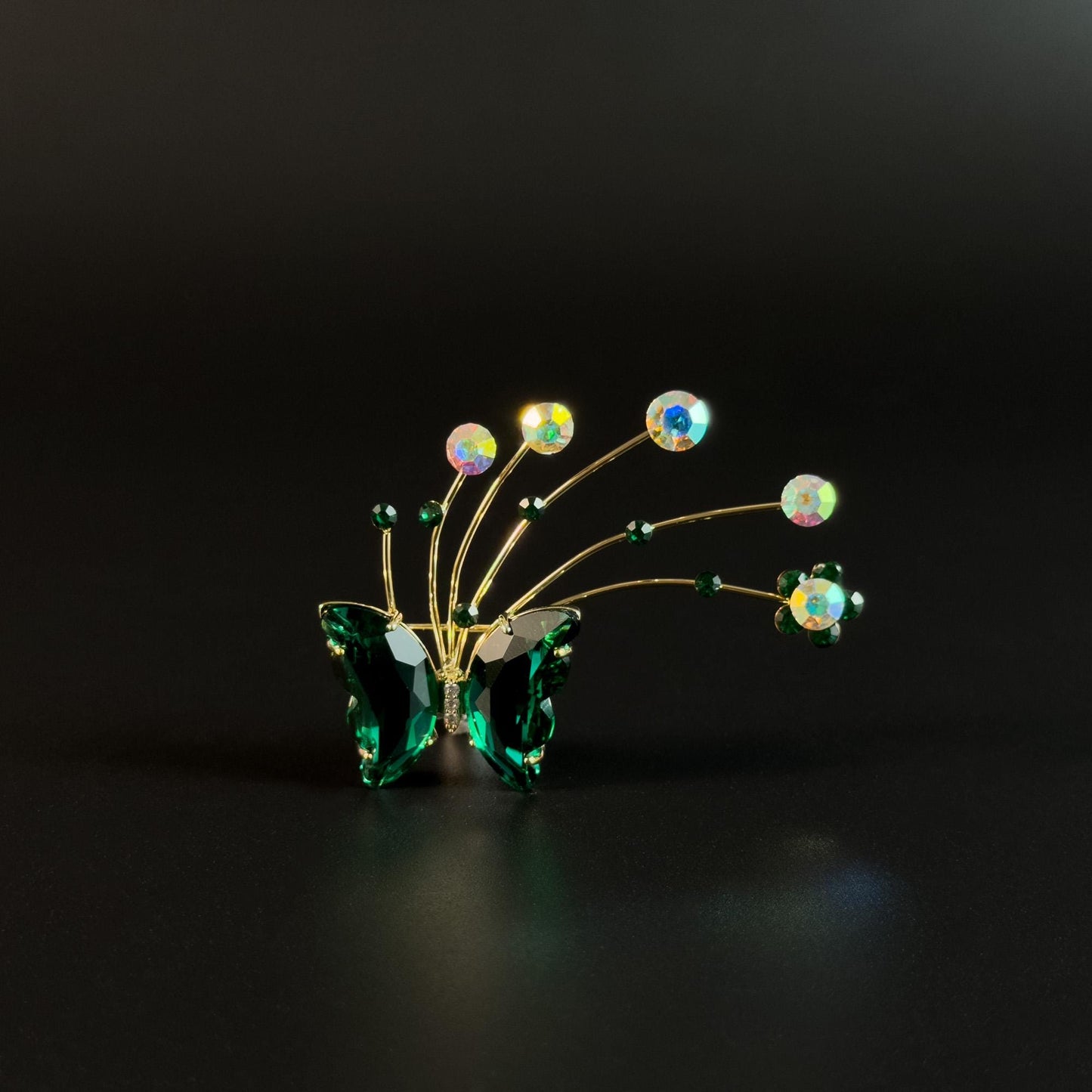 Green Crystal Butterfly Brooch