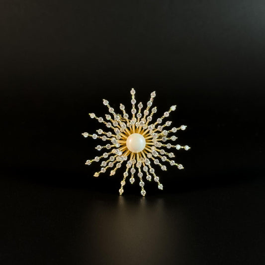 Golden Pearl Sunflower Brooch
