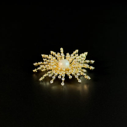 Golden Pearl Sunflower Brooch