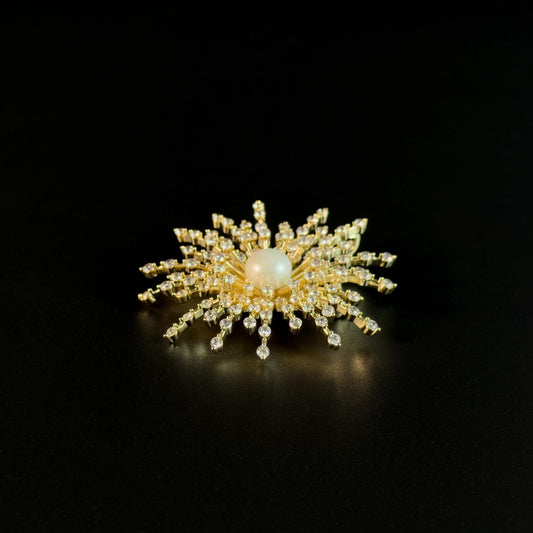 Golden Pearl Sunflower Brooch