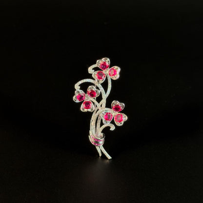 Clover Red Zircon Brooch