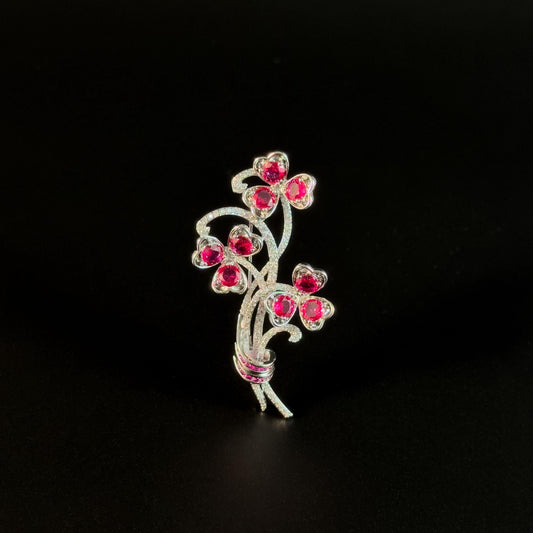 Clover Red Zircon Brooch