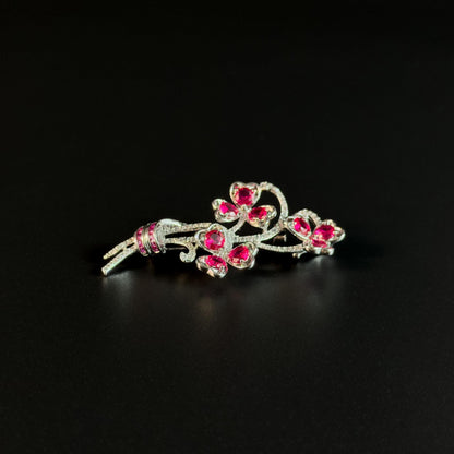 Clover Red Zircon Brooch