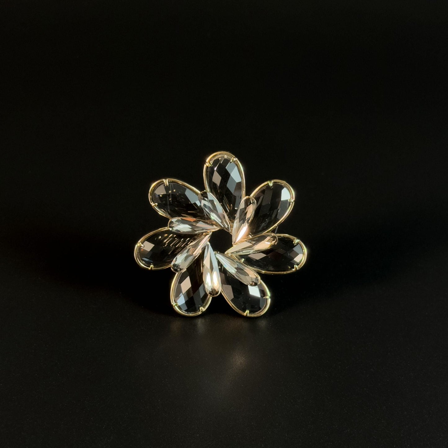 Grey Crystal Flower Brooch