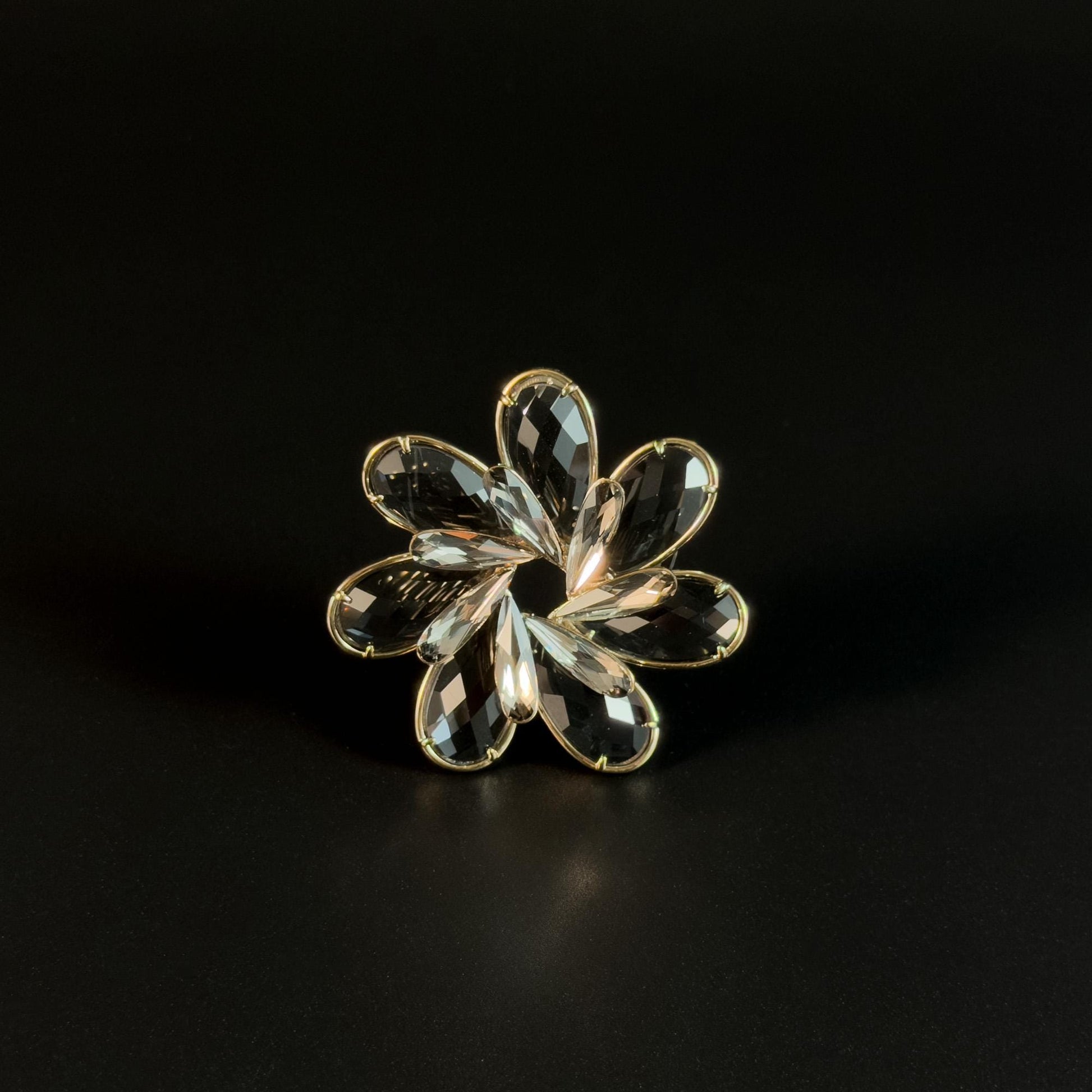 Grey Crystal Flower Brooch