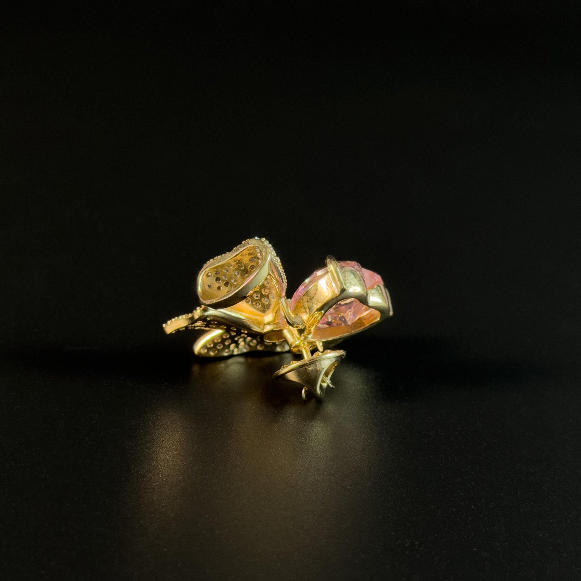 Pink Zircon Gold Bow Brooch