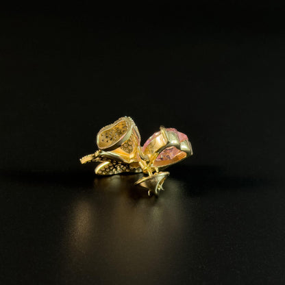 Pink Zircon Gold Bow Brooch