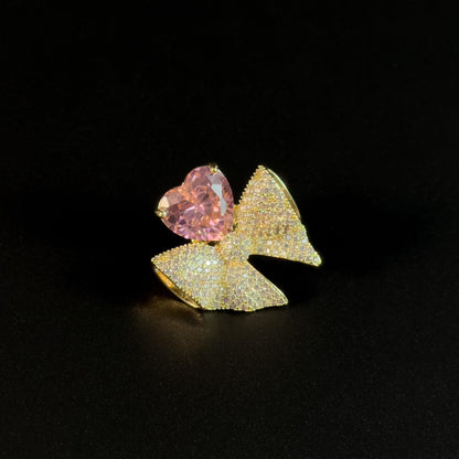 Pink Zircon Gold Bow Brooch