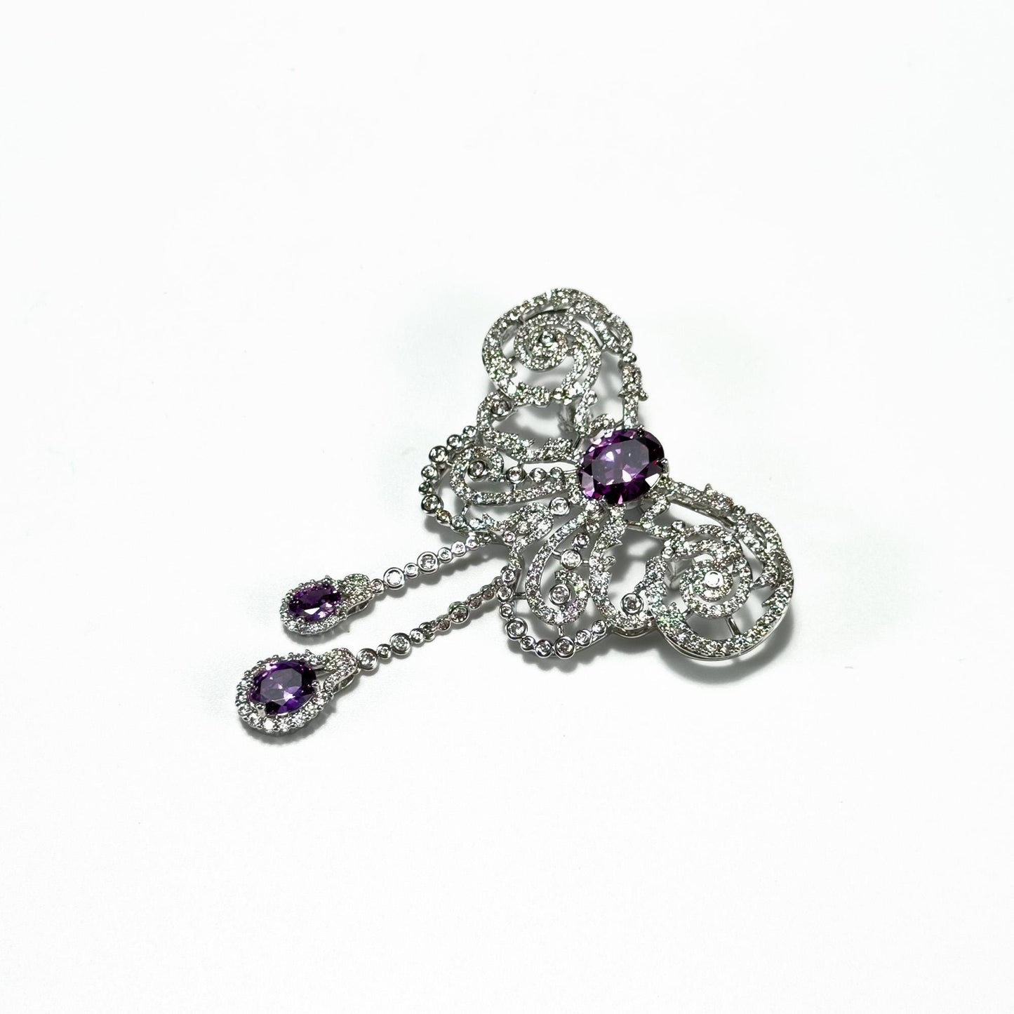 Butterfly-Shaped Purple Zircon Pendant Brooch