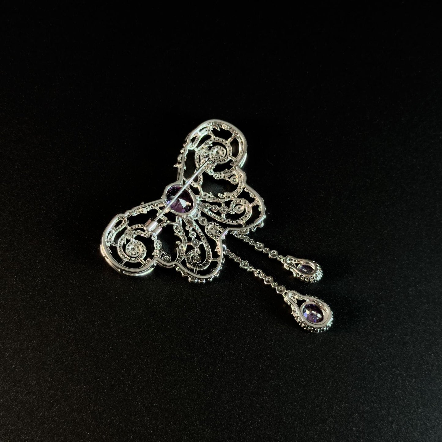 Butterfly-Shaped Purple Zircon Pendant Brooch