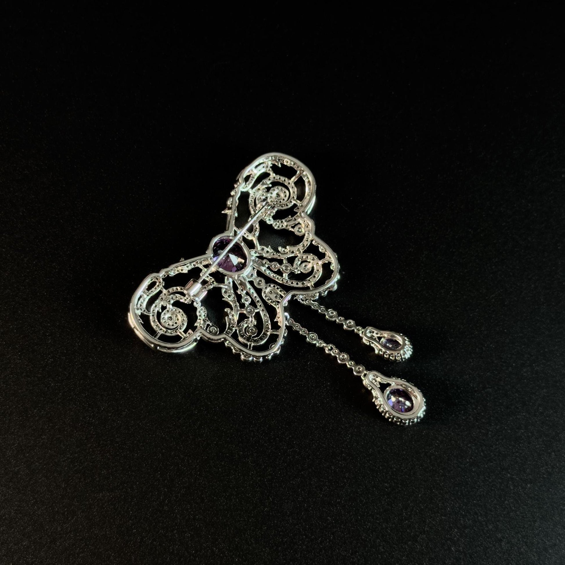 Butterfly-Shaped Purple Zircon Pendant Brooch