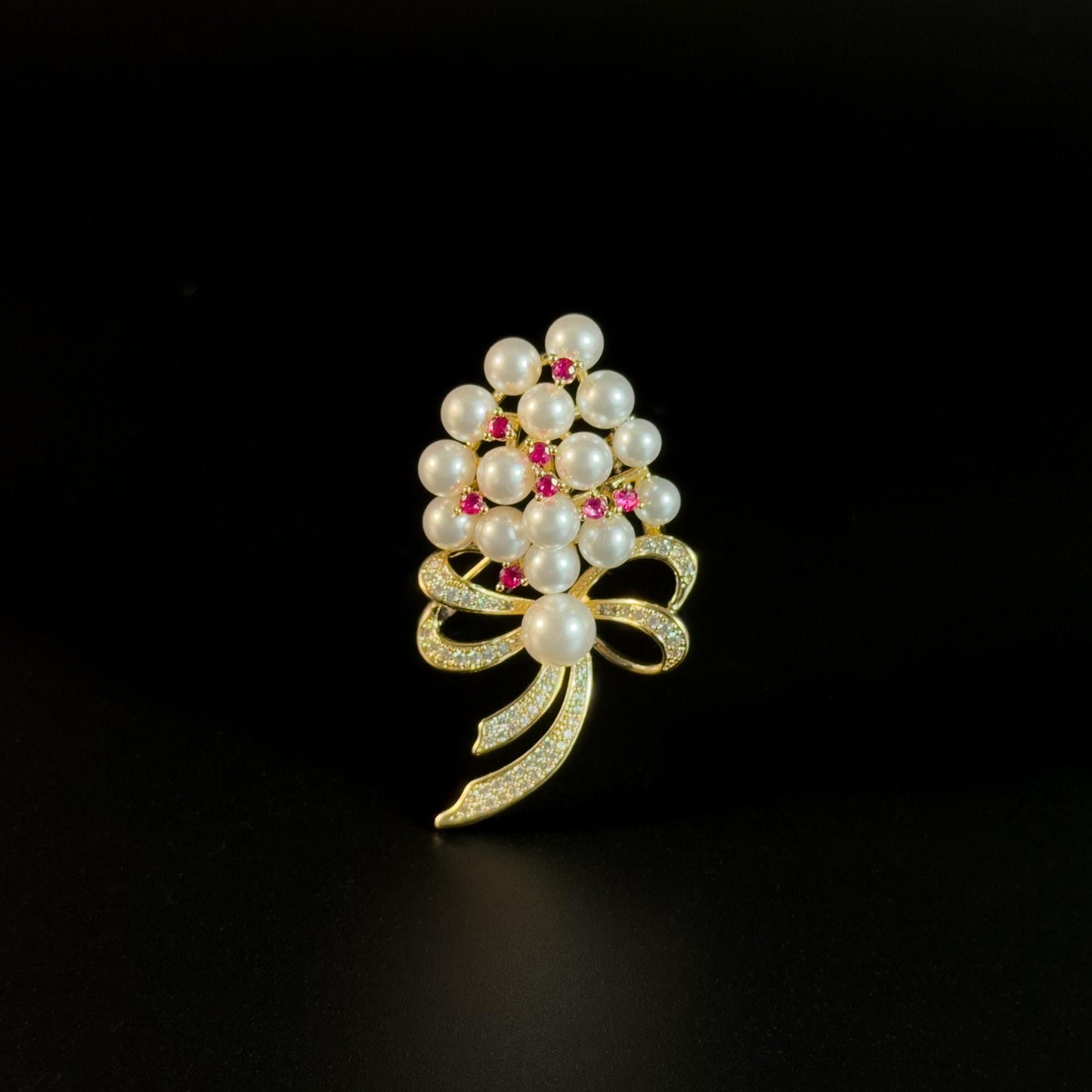 Pearl Bow Bouquet Brooch