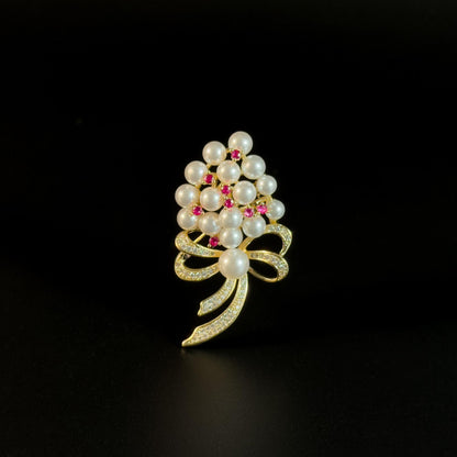 Pearl Bow Bouquet Brooch