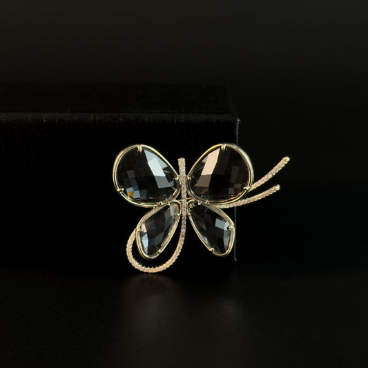Grey Crystal Butterfly Brooch