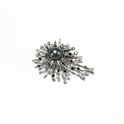 Dazzling Sunflower Black Pearl Brooch