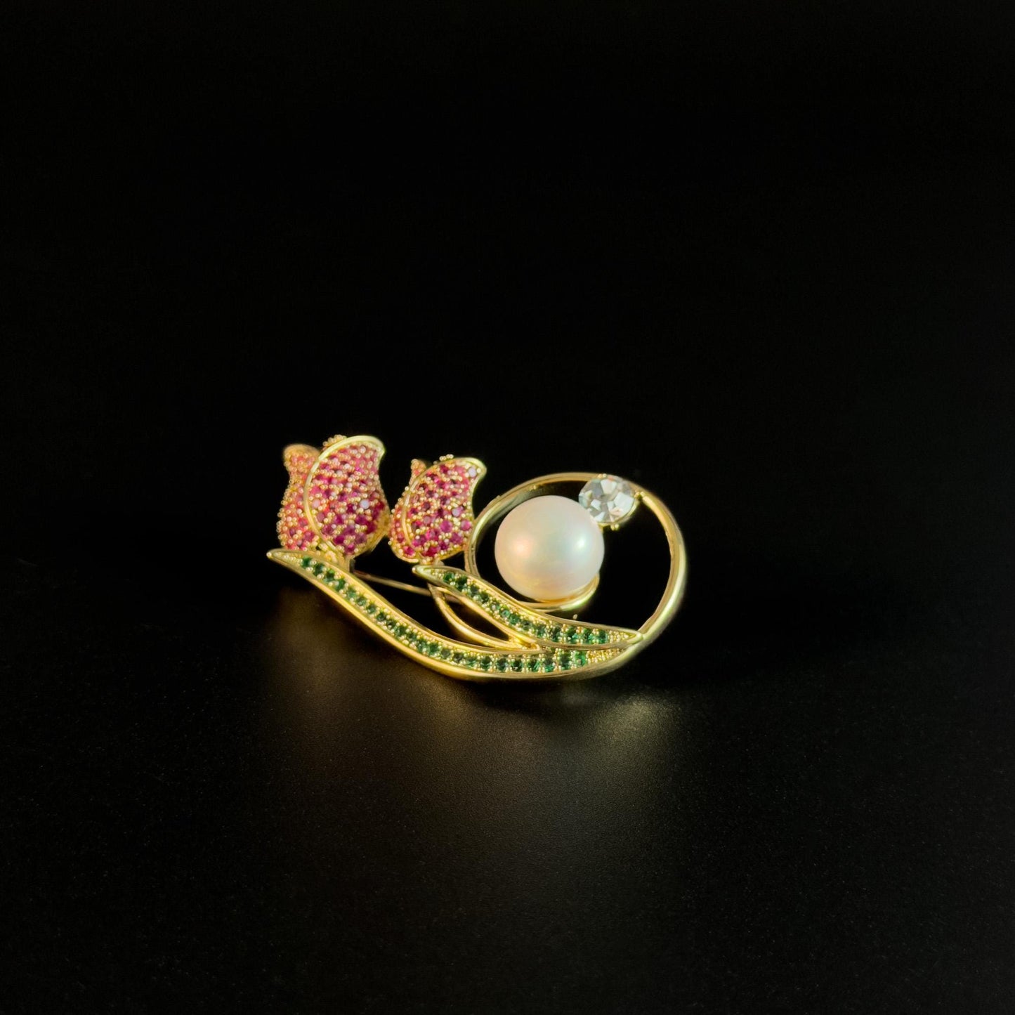 French Double Rose Pearl Brooch