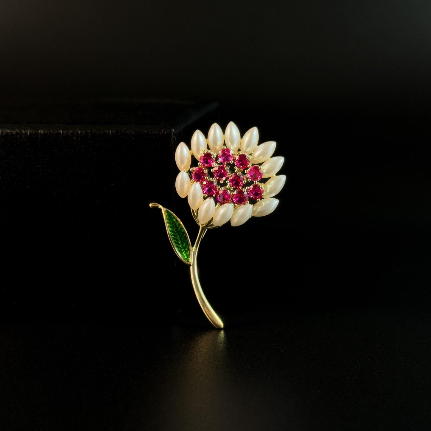 Brooch Featuring a Red Flower Stamen and a White Bouquet; a Floral Brooch; an Elegant Fo