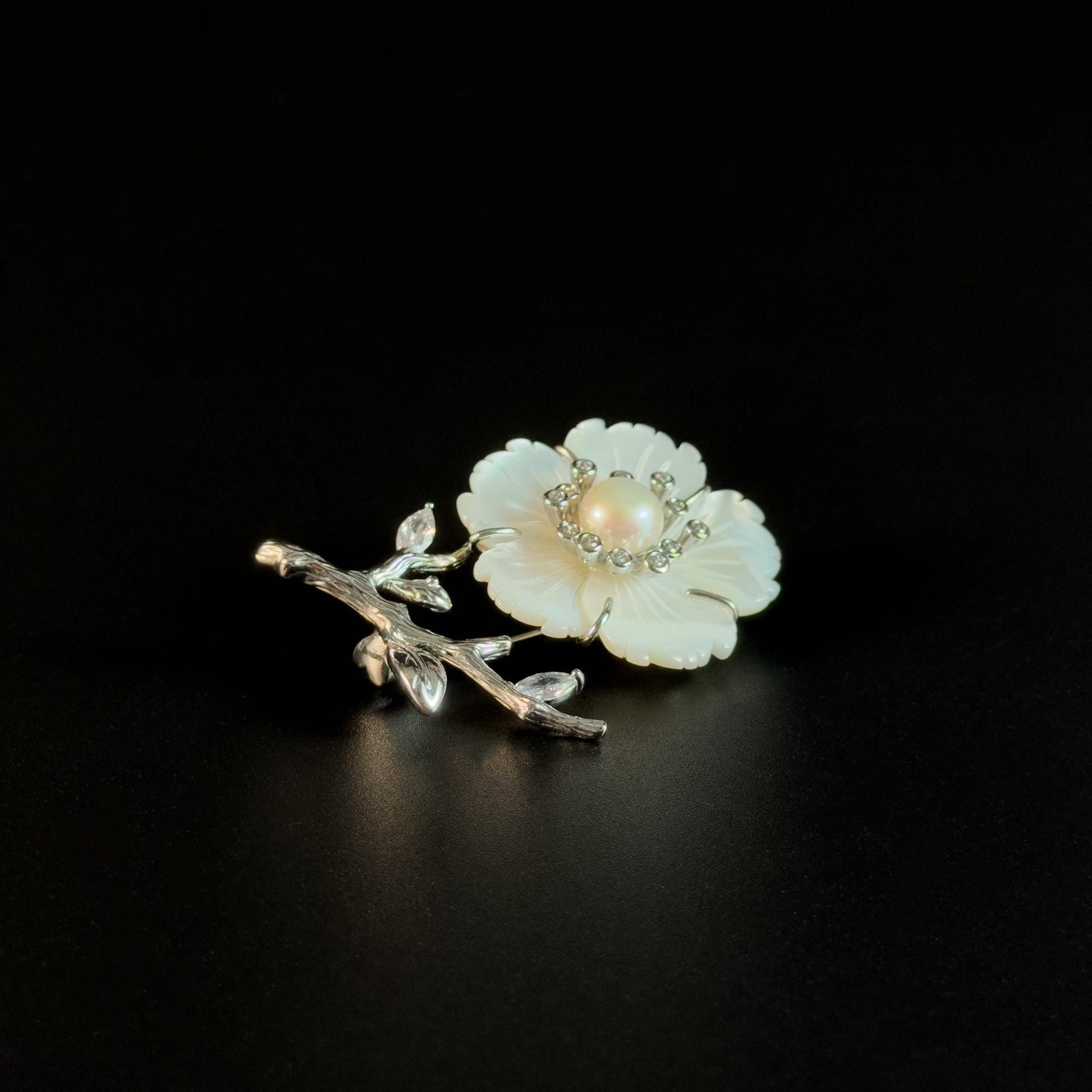 White Mother-of-Pearl Flower Brooch