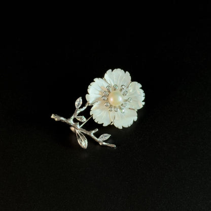White Mother-of-Pearl Flower Brooch