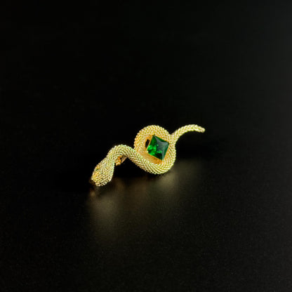 Green Zircon Gold Snake Brooch