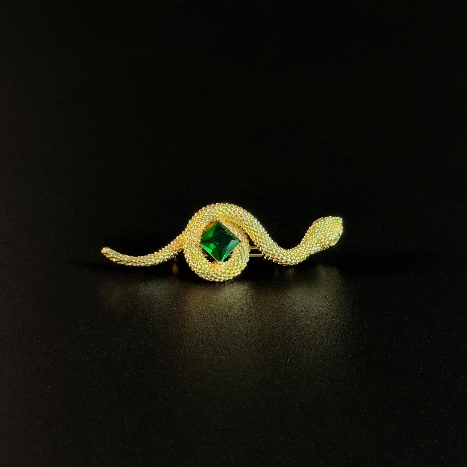 Green Zircon Gold Snake Brooch