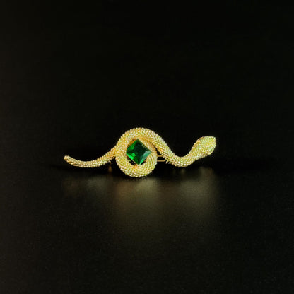 Green Zircon Gold Snake Brooch