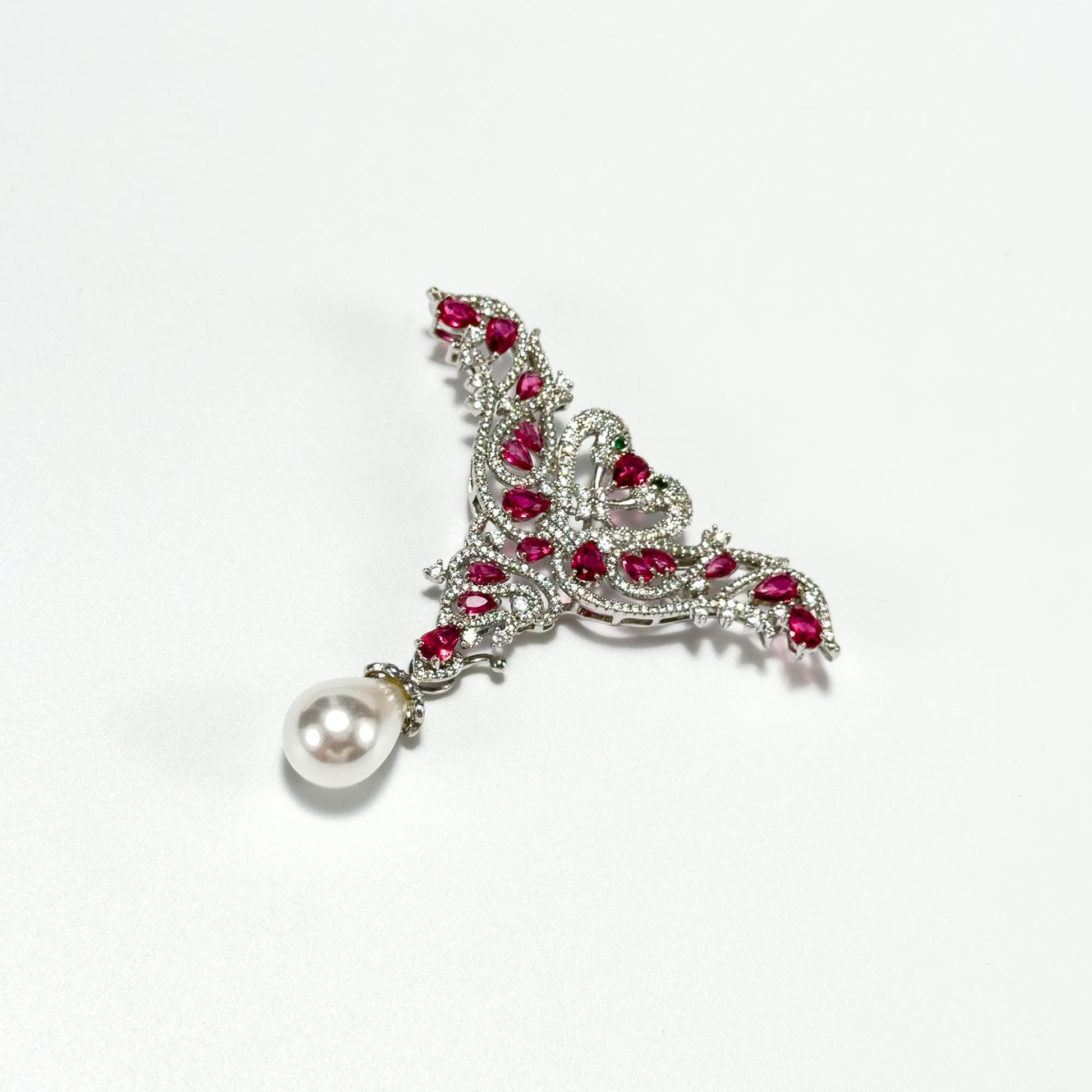 Pink Zircon Double Swan Pearl Pendant Brooch
