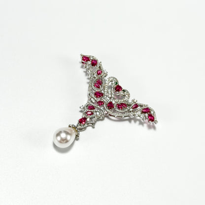 Pink Zircon Double Swan Pearl Pendant Brooch