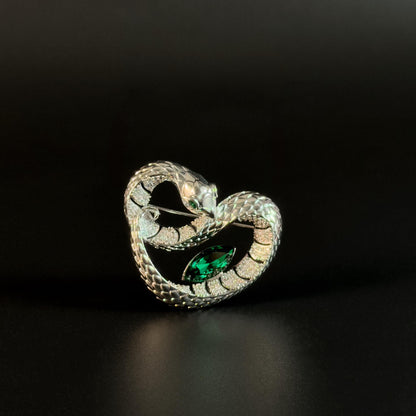 Green Zircon Heart-Shaped Snake Brooch