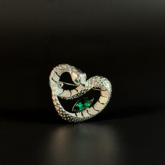 Green Zircon Heart-Shaped Snake Brooch