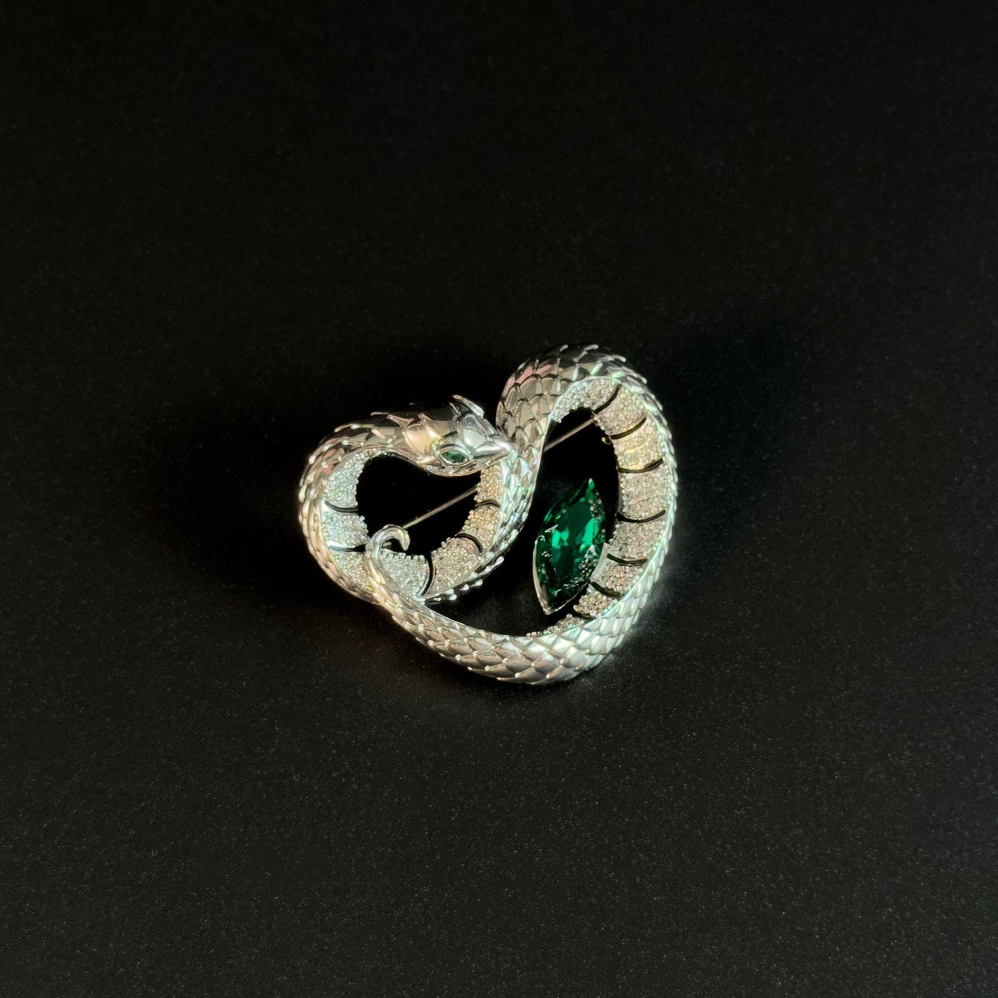 Green Zircon Heart-Shaped Snake Brooch