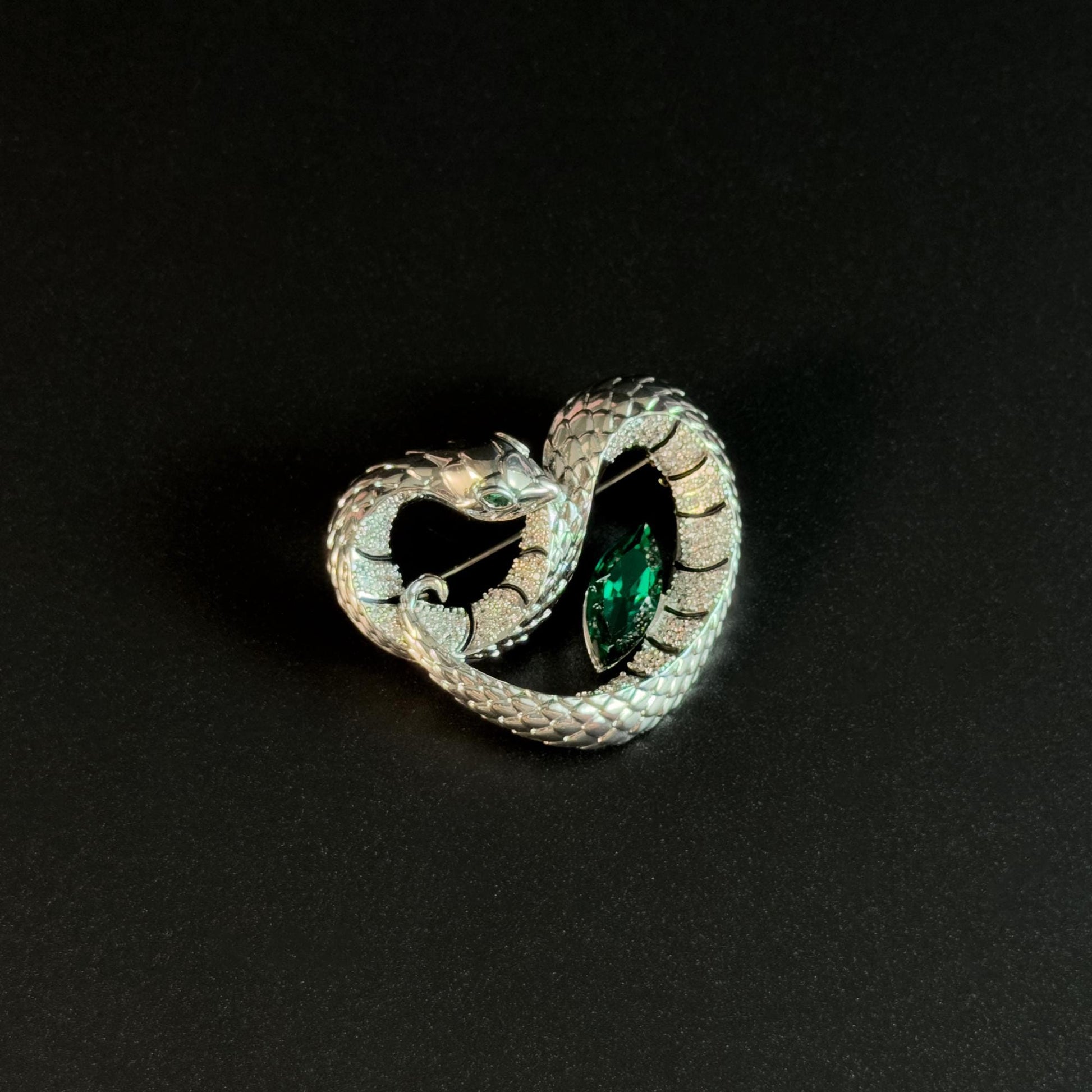 Green Zircon Heart-Shaped Snake Brooch