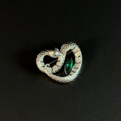 Green Zircon Heart-Shaped Snake Brooch