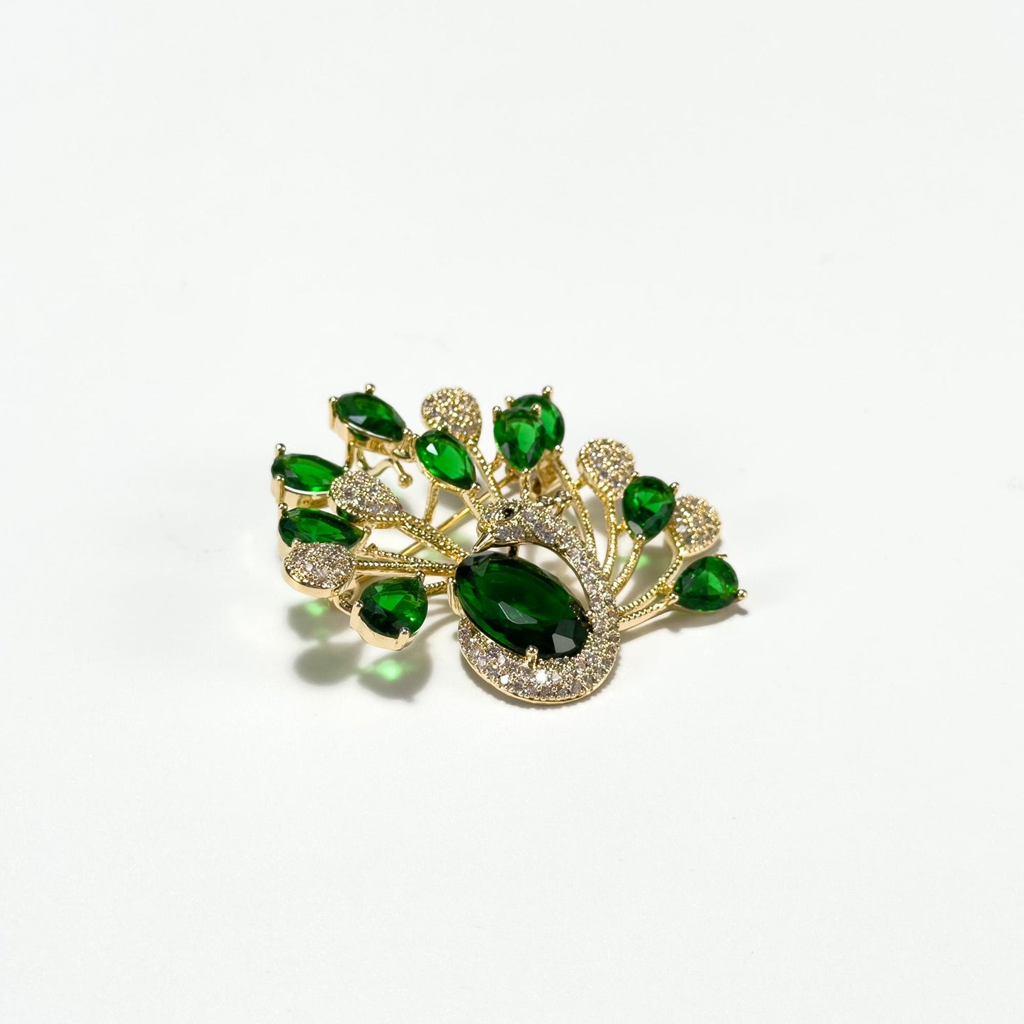 Auxo · Verdant Fan-Tail Peacock Brooch