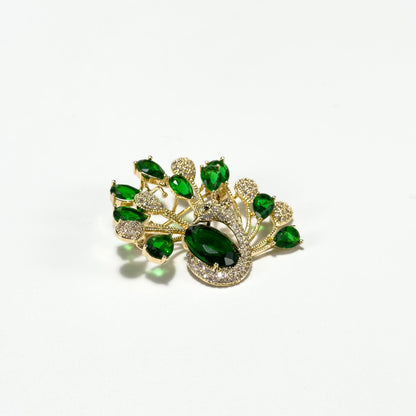 Auxo · Verdant Fan-Tail Peacock Brooch