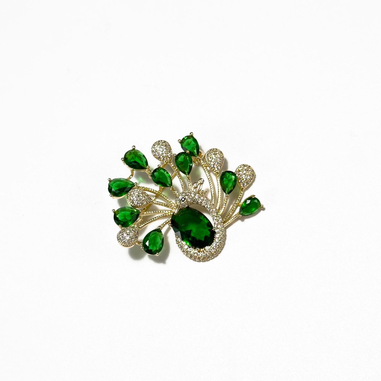 Auxo · Verdant Fan-Tail Peacock Brooch