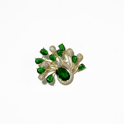 Auxo · Verdant Fan-Tail Peacock Brooch