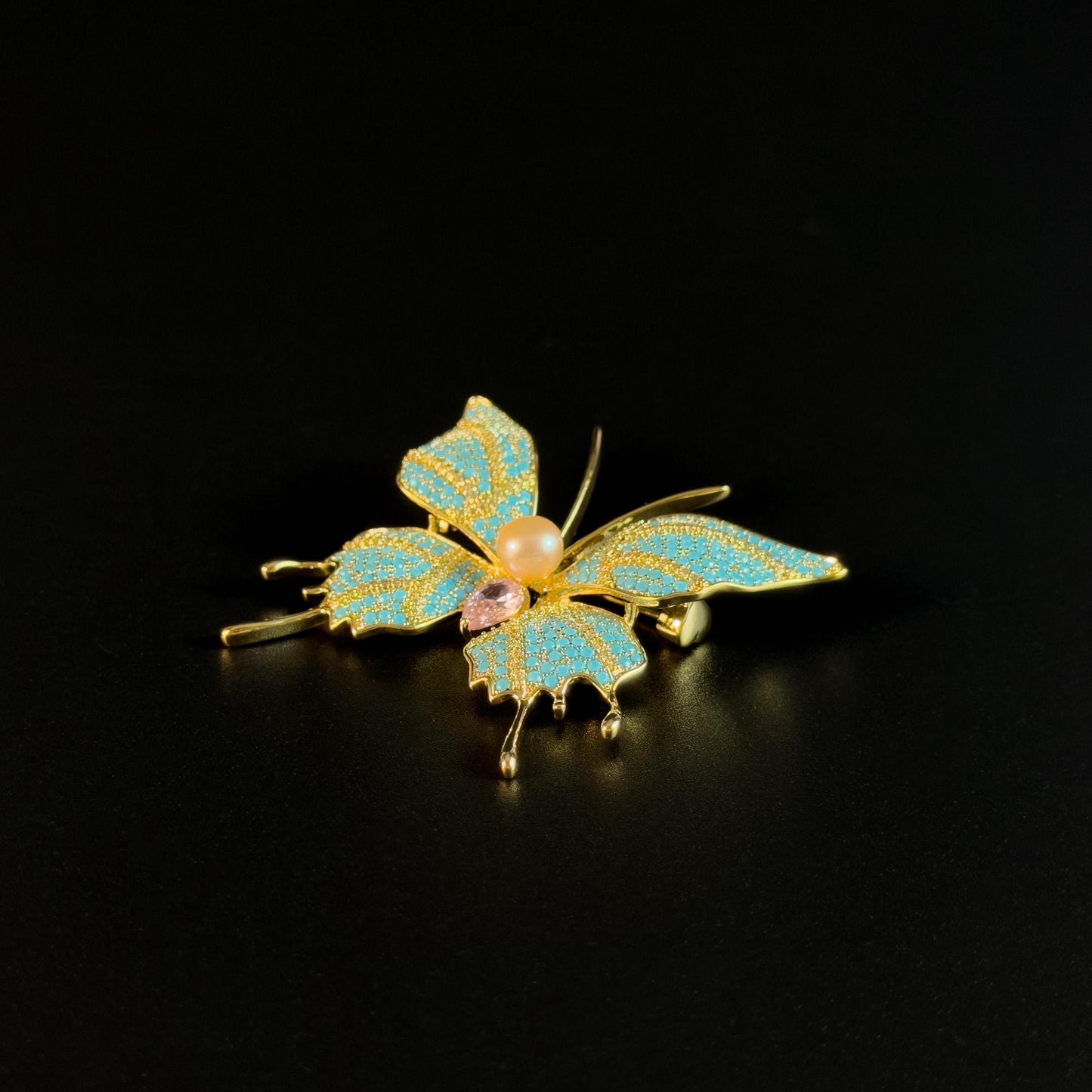 Astydamia · Azure Butterfly and Flower Brooch