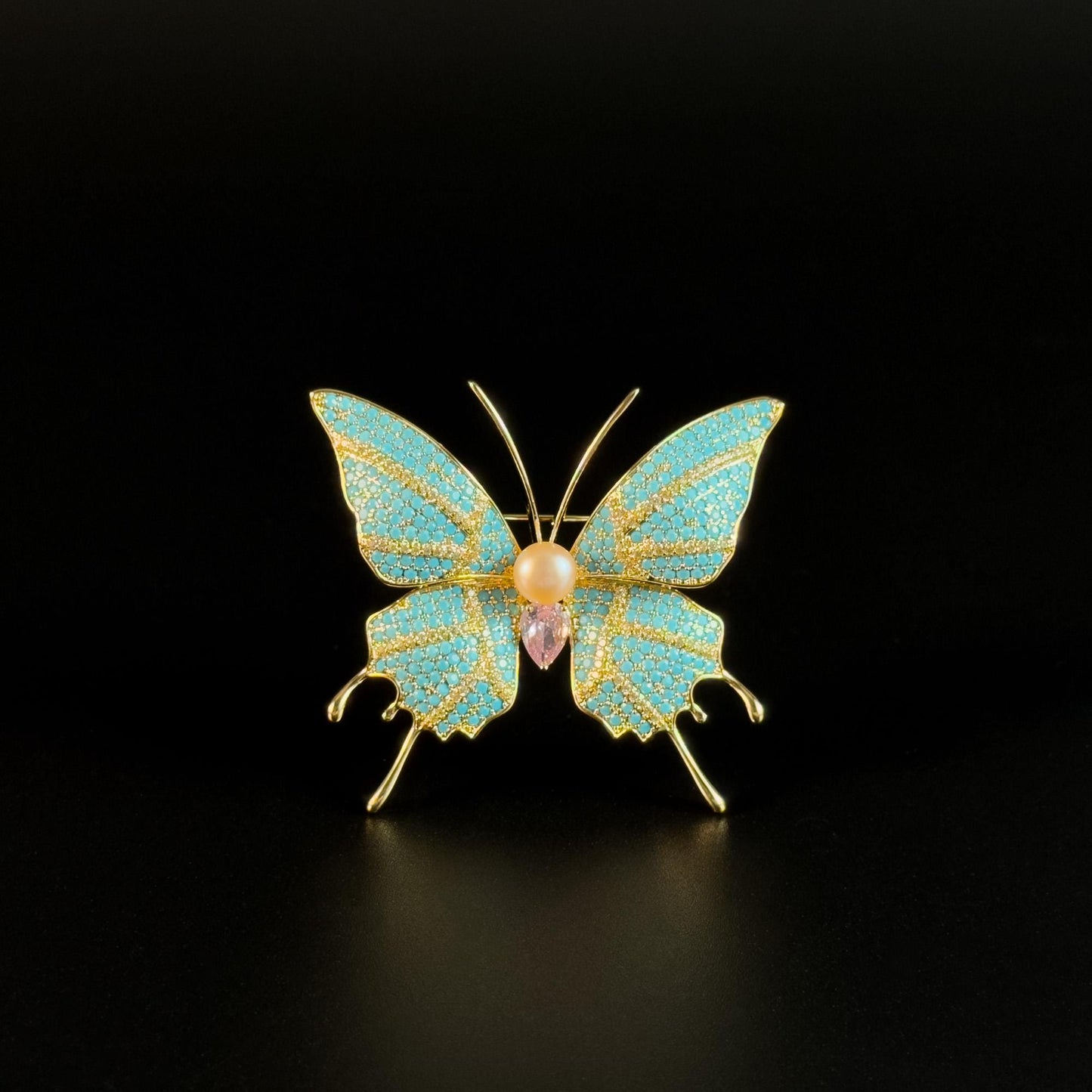 Astydamia · Azure Butterfly and Flower Brooch