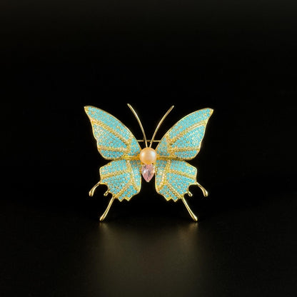 Astydamia · Azure Butterfly and Flower Brooch