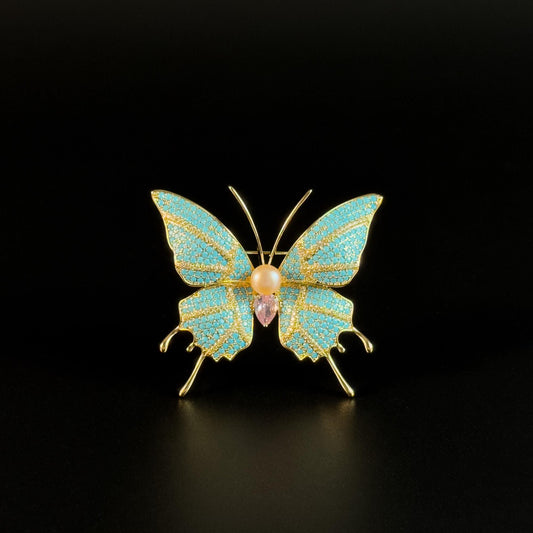 Astydamia · Azure Butterfly and Flower Brooch