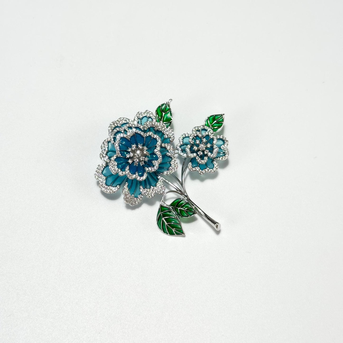 Machaon · Azure Heavily Embellished Peony Brooch