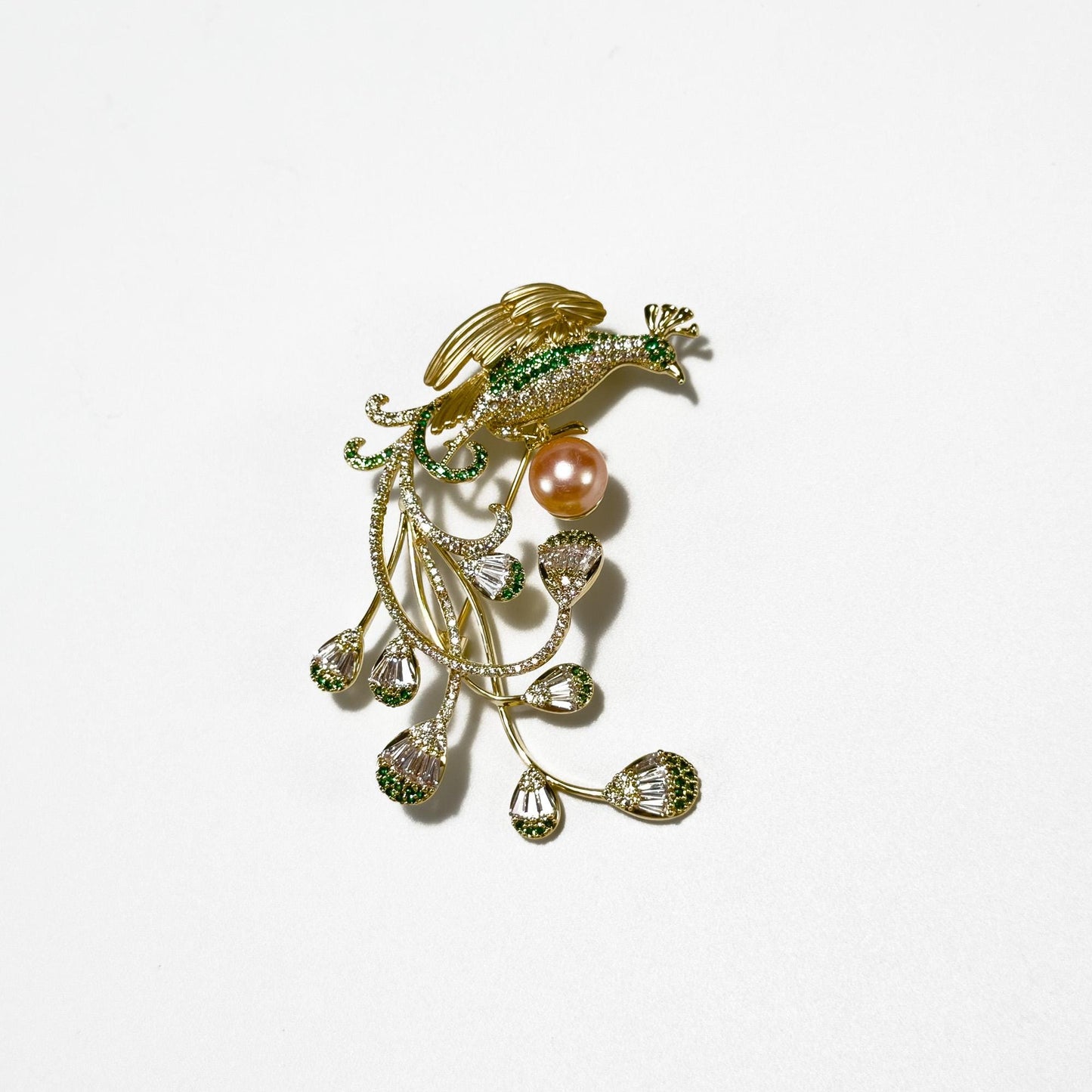 Astyanax · Golden Long-Tailed Peacock Brooch